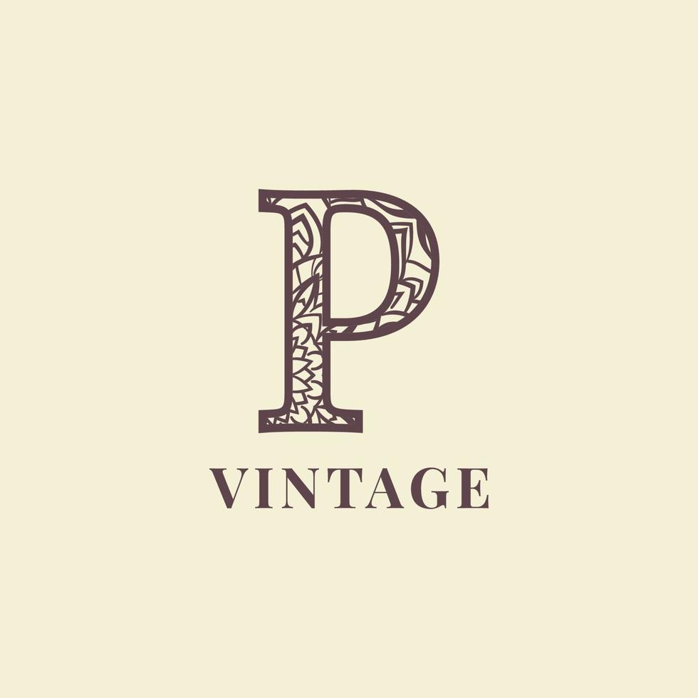 diseño de vector de logotipo de decoración vintage de letra p