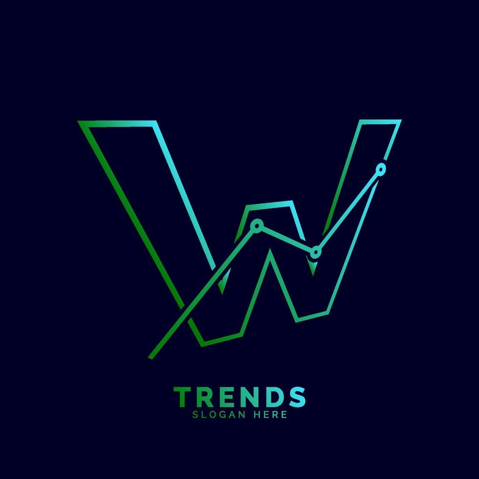 dynamic outline letter W trends statistic vector logo design