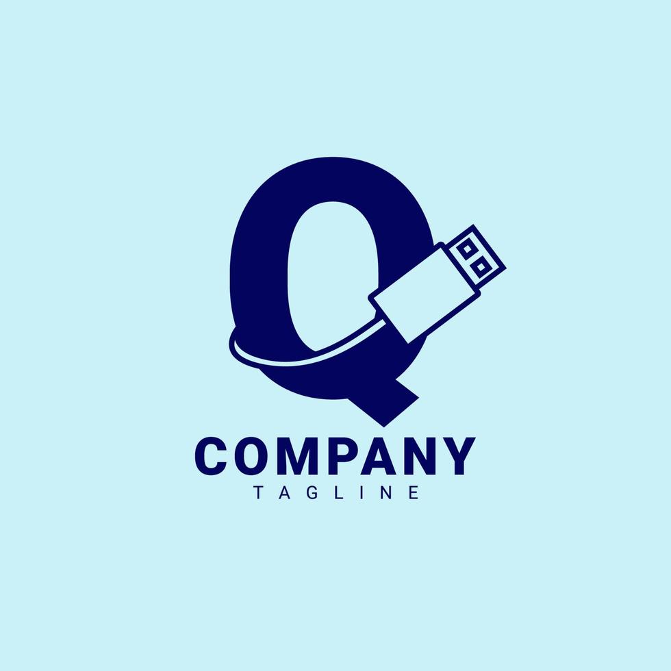 letter Q usb clean and professional vector logo design