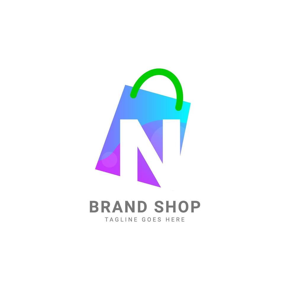 elemento de diseño de logotipo de vector de bolsa de compras de moda de letra n