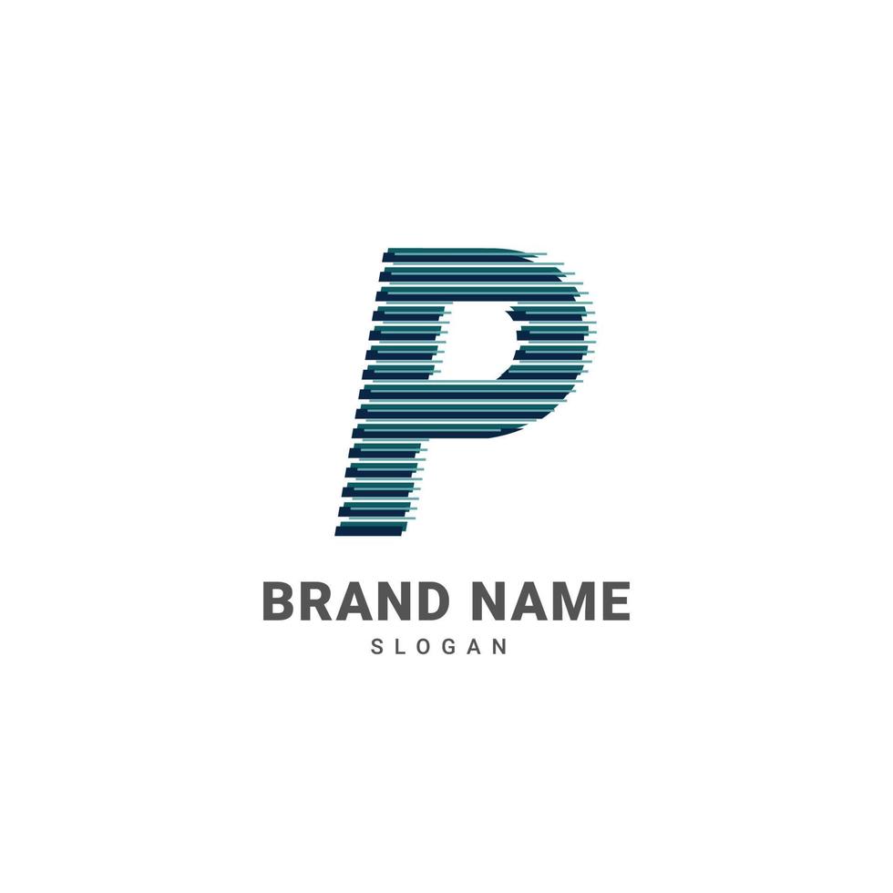 letter P optic illusion logo, trendy glitch alphabet brand vector