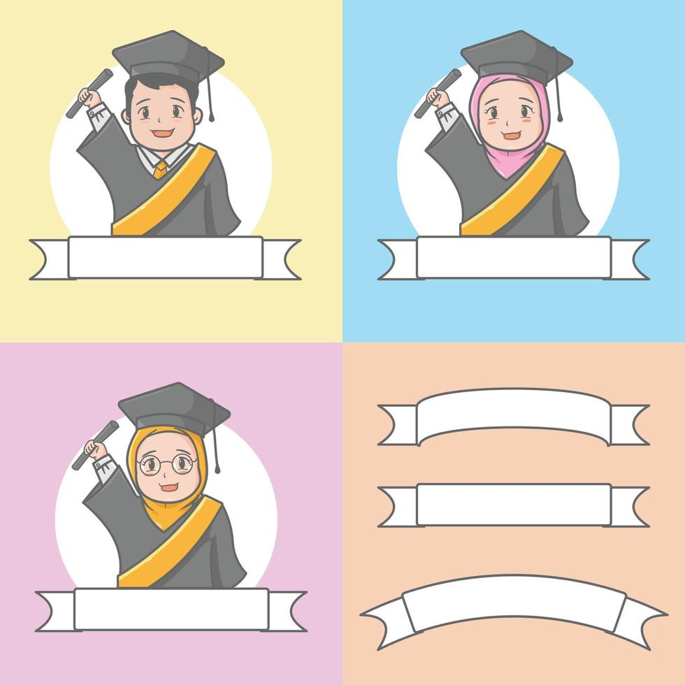 three student graduation with ribbon vector