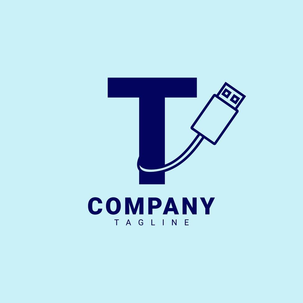 letter T usb clean and professional vector logo design