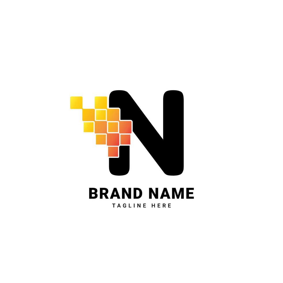 Letter N digital pixel modern gradient technology vector logo design