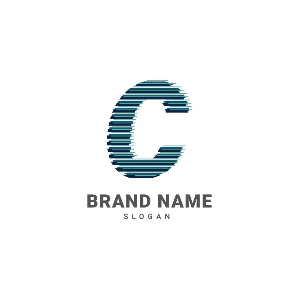 letter C optic illusion logo, trendy glitch alphabet brand vector