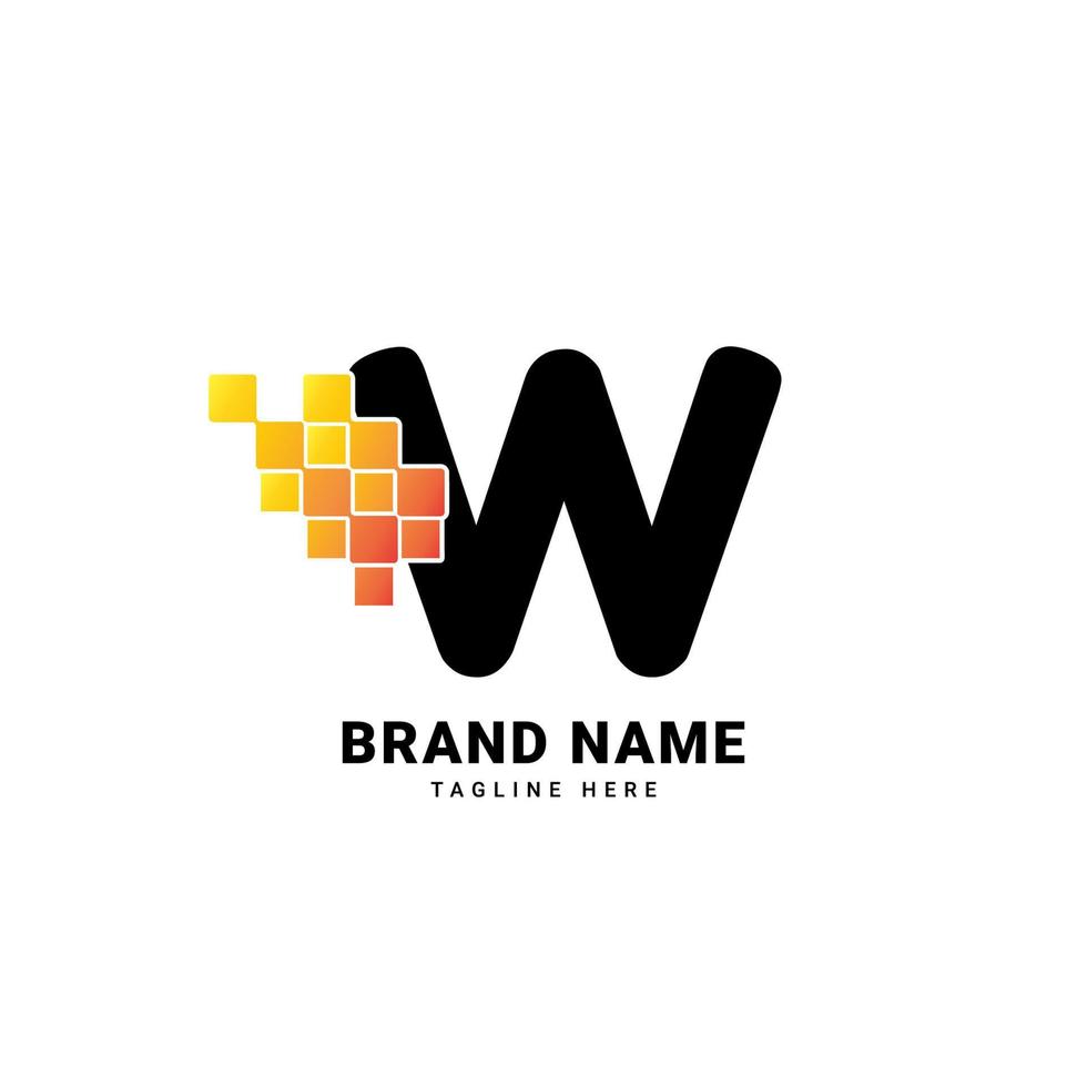 Letter W digital pixel modern gradient technology vector logo design