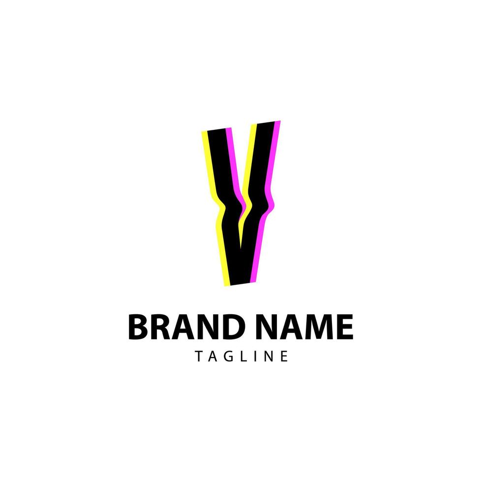 letter V bright glitch for creative brand, fun, playful and innovative vector logo design