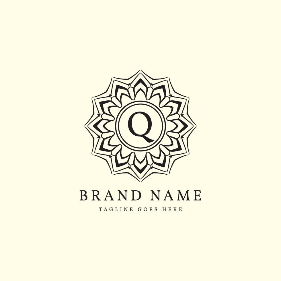 diseño de logotipo de letra q de lujo redondo abstracto para marca de moda elegante, cuidado de la belleza, clase de yoga, hotel, resort, joyería vector