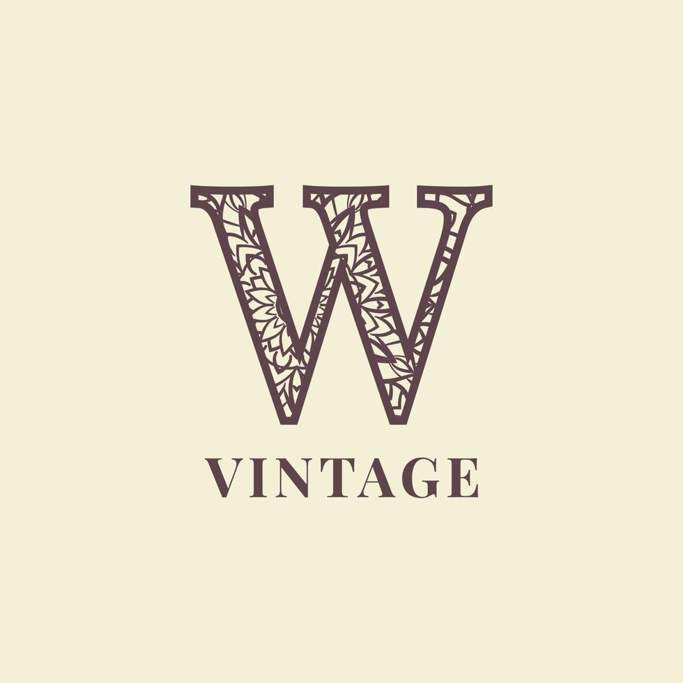 diseño de vector de logotipo de decoración vintage de letra w