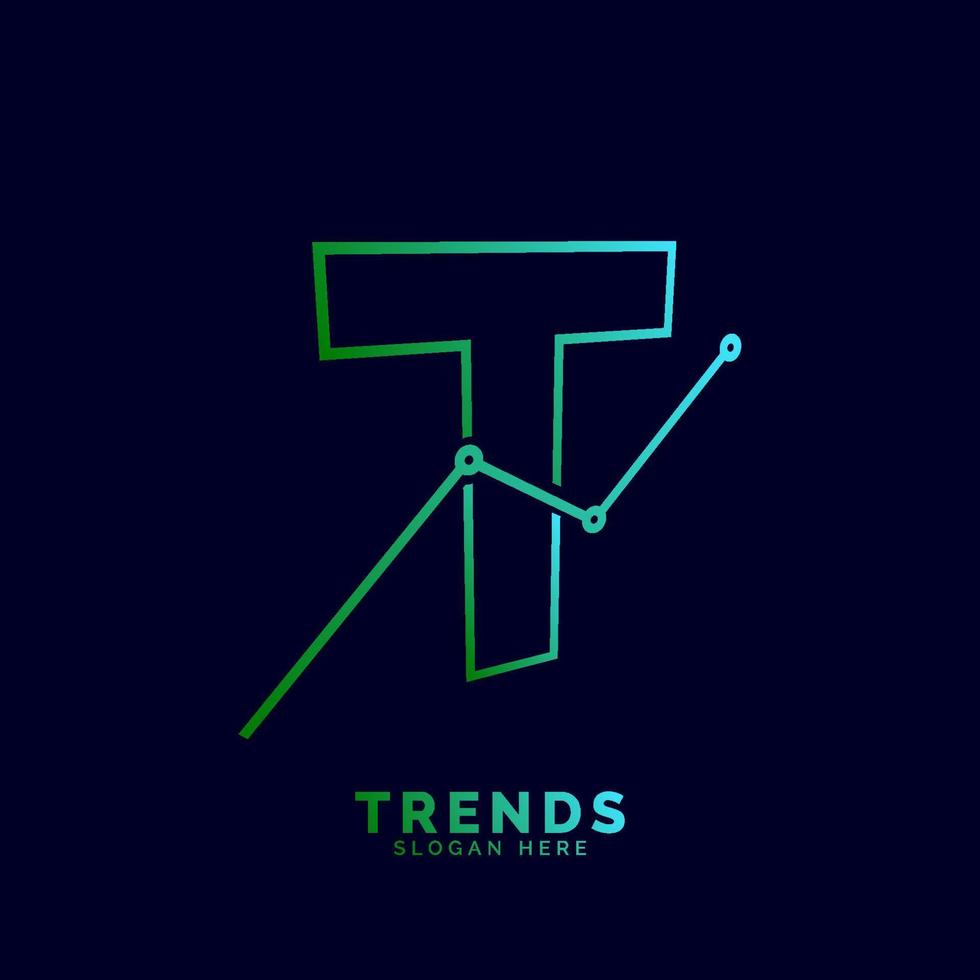 dynamic outline letter T trends statistic vector logo design