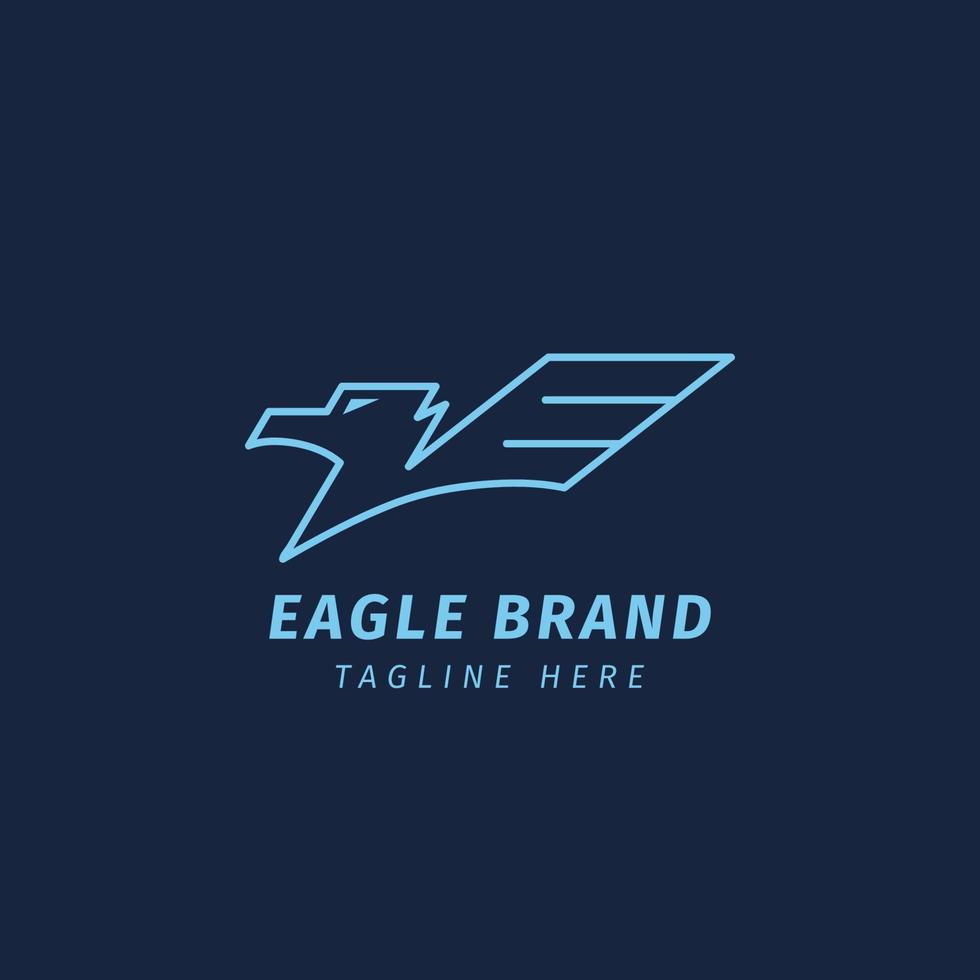 abstract letter E monoline eagle head and wing logo design for transportation or sport vector brand