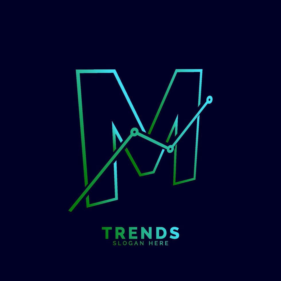 dynamic outline letter M trends statistic vector logo design
