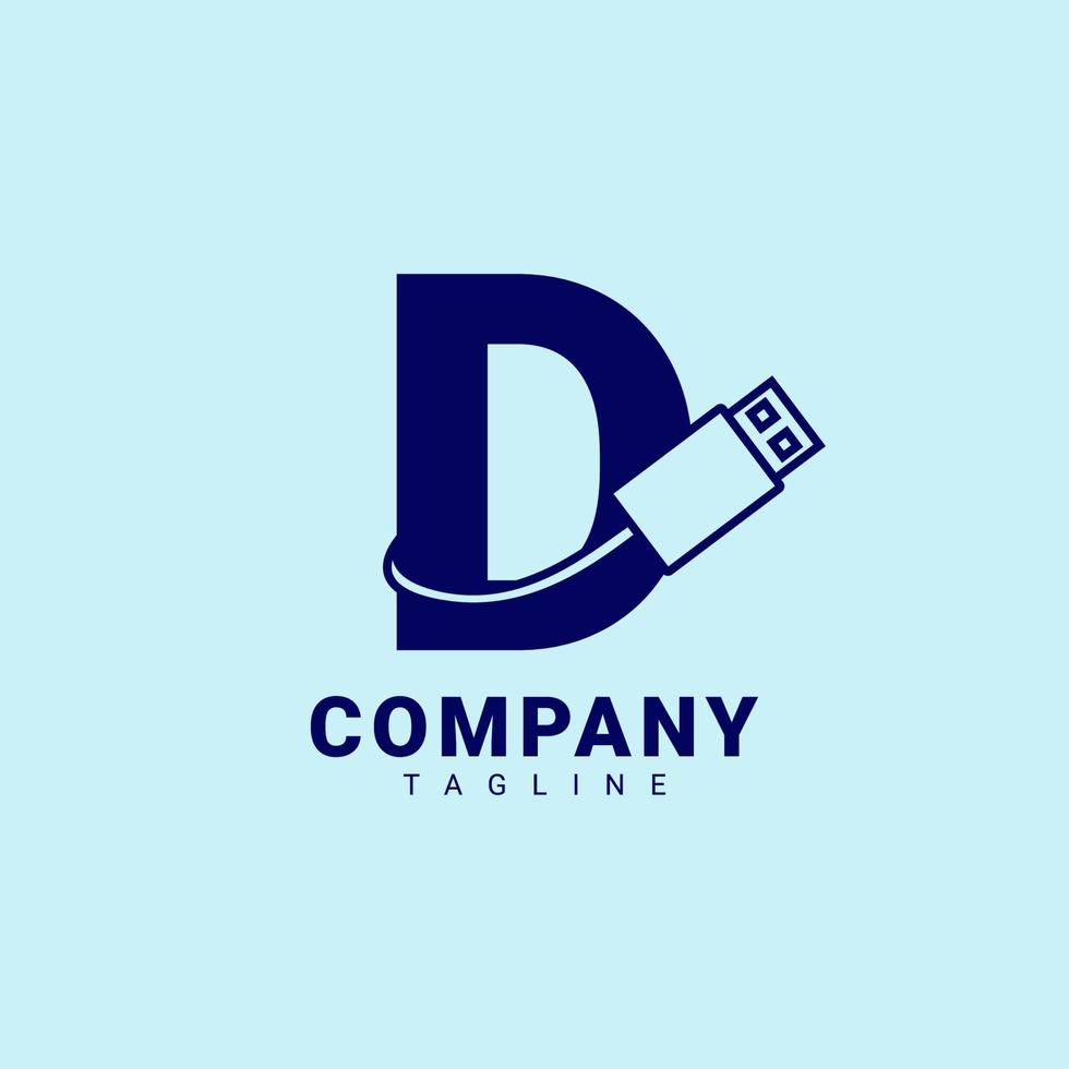 letter D usb clean and professional vector logo design