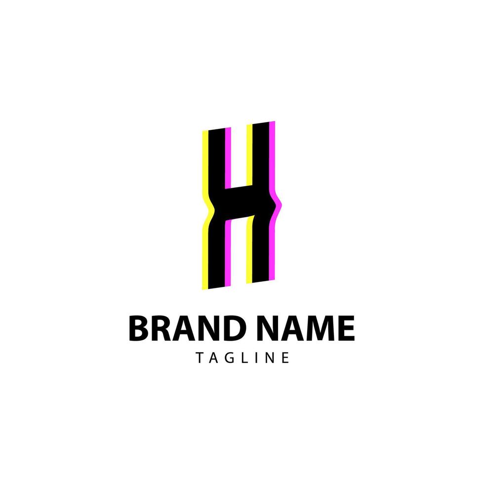 letter H bright glitch for creative brand, fun, playful and innovative vector logo design