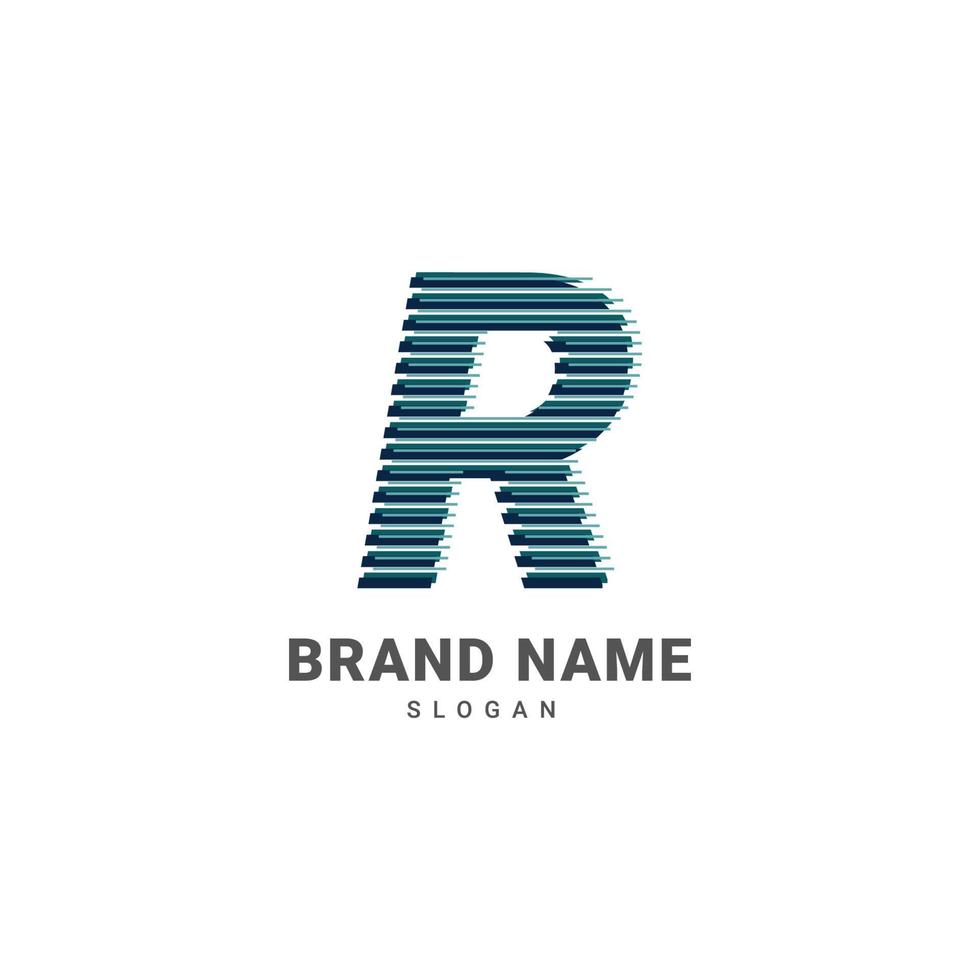 letter R optic illusion logo, trendy glitch alphabet brand vector