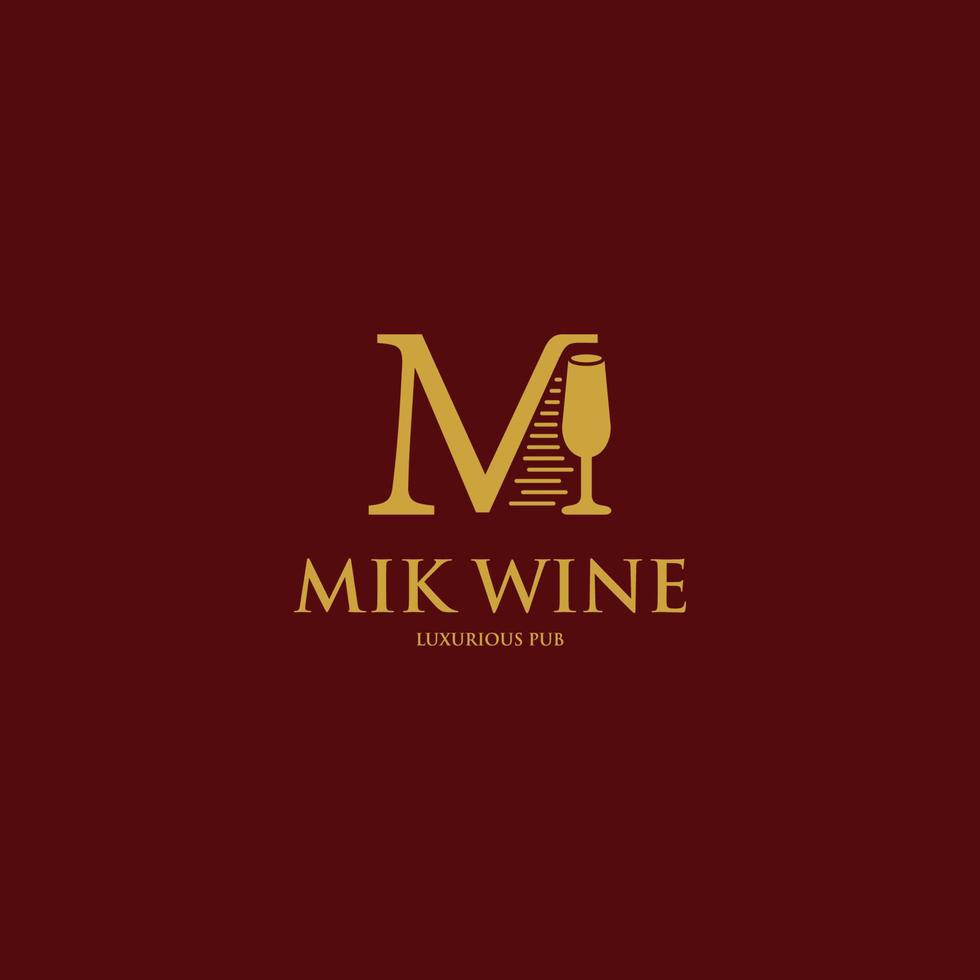 letter M retro wine glass vintage logo design vector