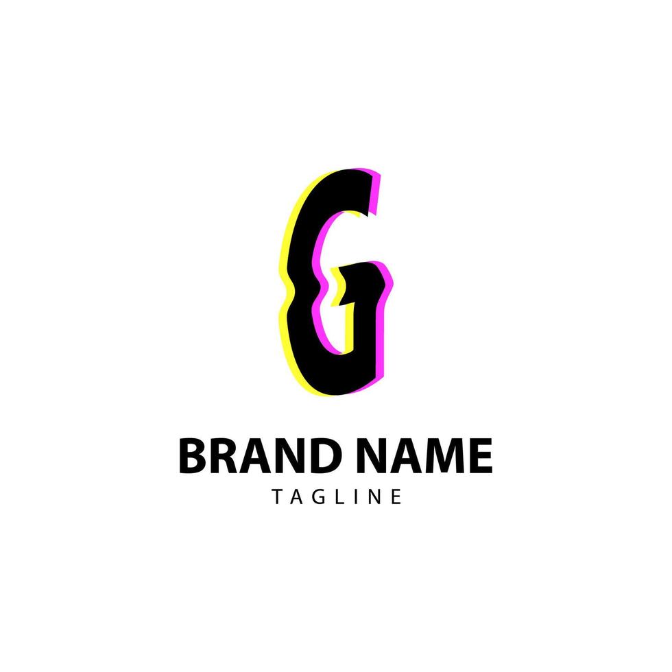 letter G bright glitch for creative brand, fun, playful and innovative vector logo design