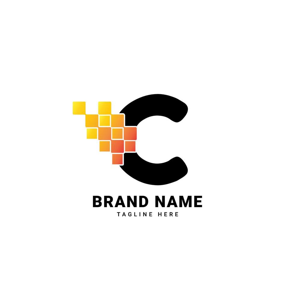 Letter C digital pixel modern gradient technology vector logo design