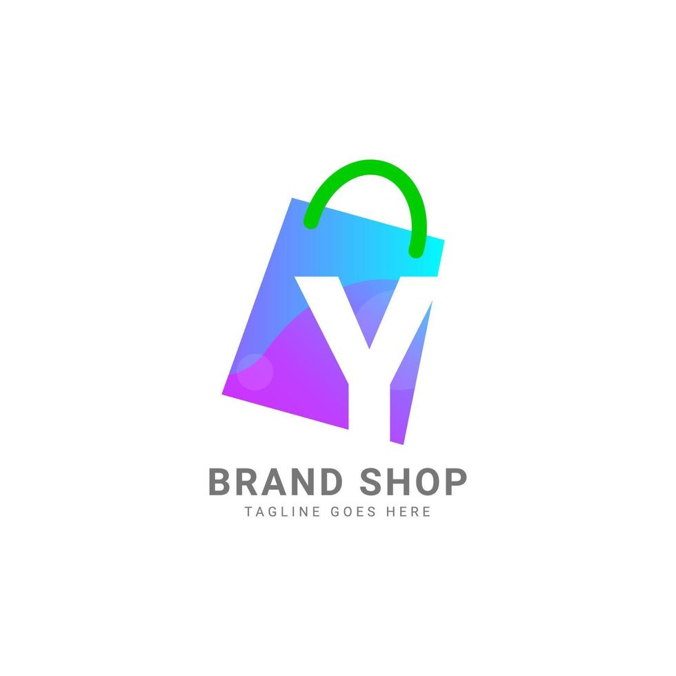 elemento de diseño de logotipo de vector de bolsa de compras de moda de letra y