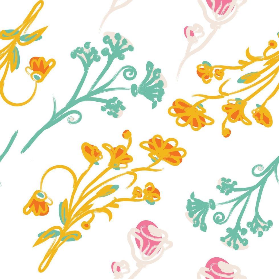 Seamless pattern flowers hans draw vector