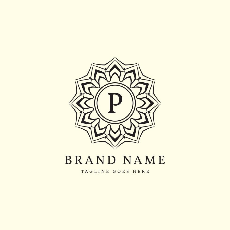 abstract round luxury letter P logo design for elegant fashion brand, beauty care, yoga class, hotel, resort, jewelry vector