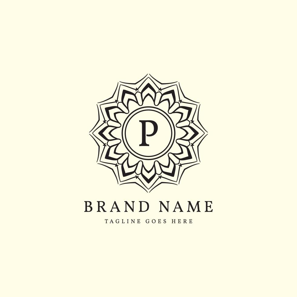 abstract round luxury letter P logo design for elegant fashion brand, beauty care, yoga class, hotel, resort, jewelry vector