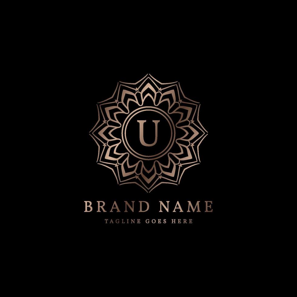 abstract round luxury letter U logo design for elegant fashion brand, beauty care, yoga class, hotel, resort, jewelry vector