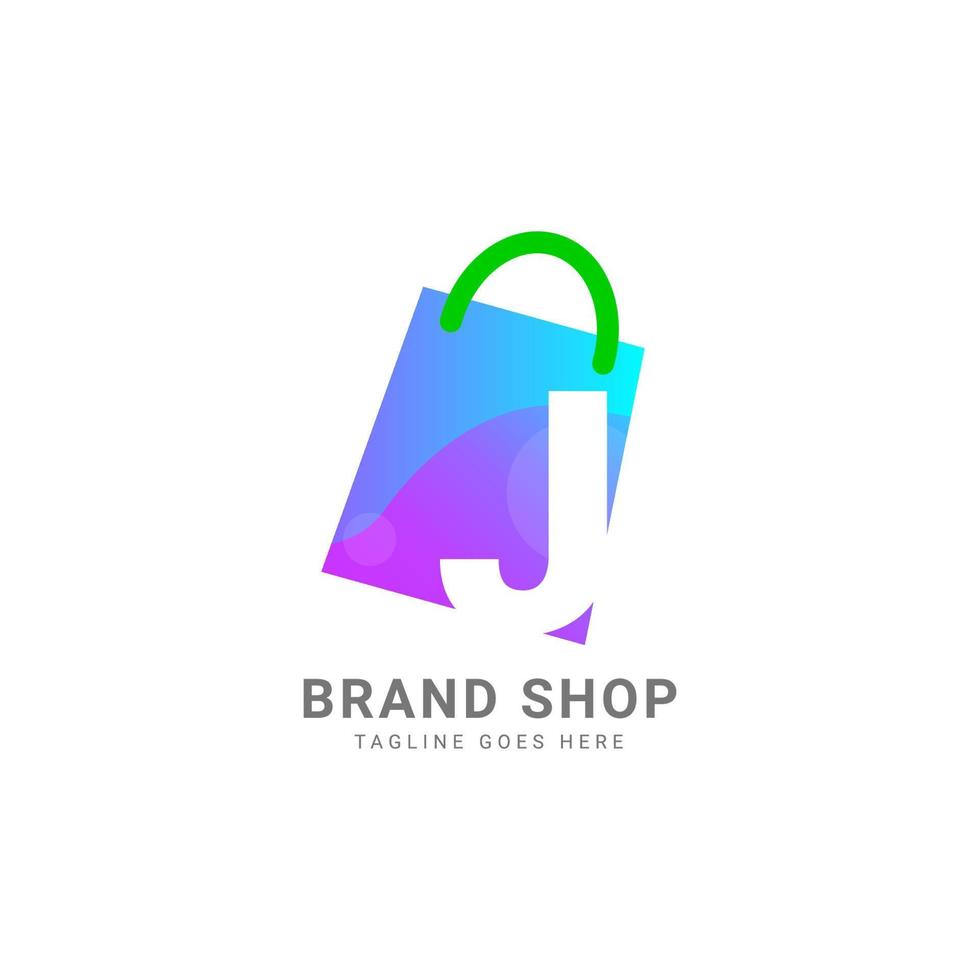 elemento de diseño de logotipo de vector de bolsa de compras de moda de letra j