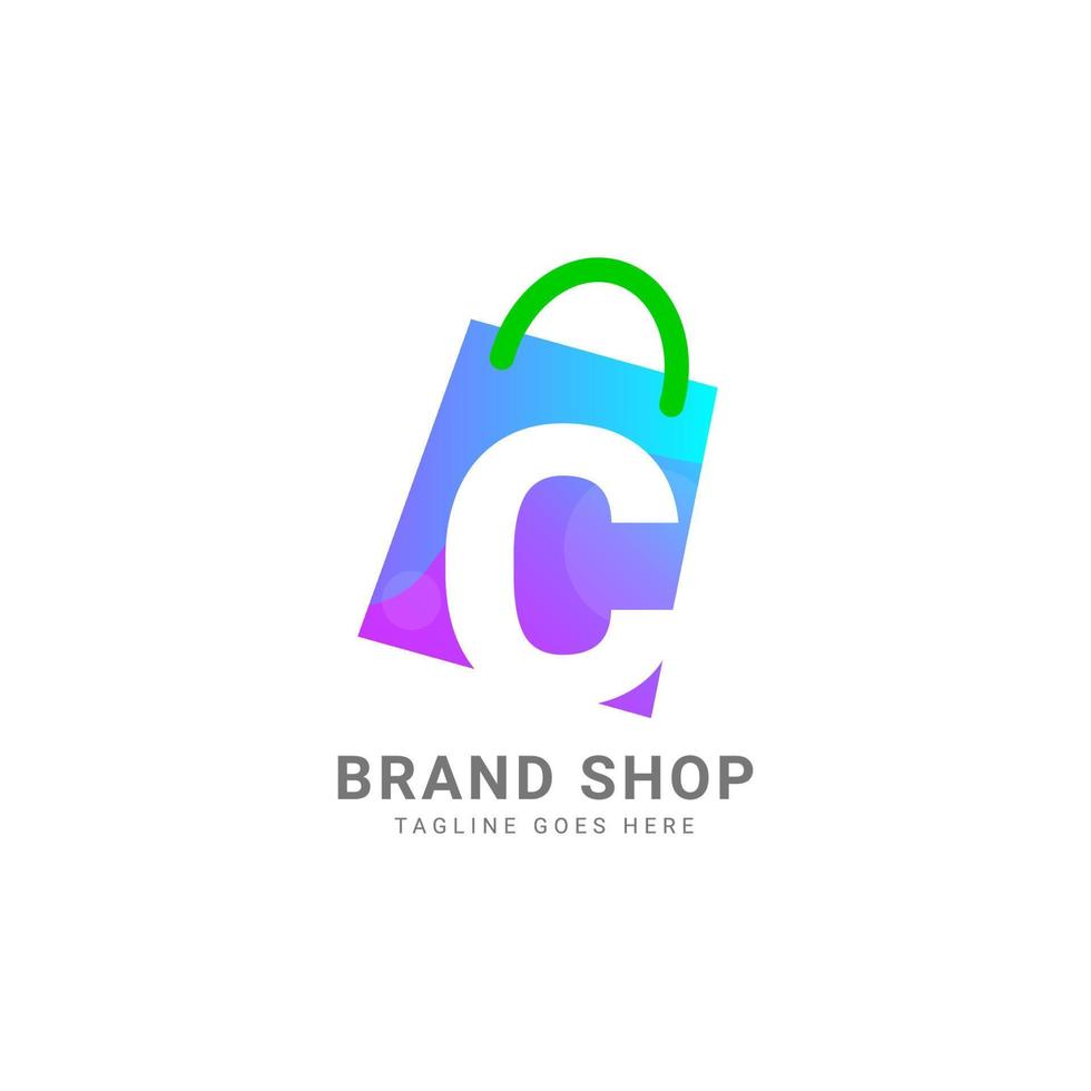 elemento de diseño de logotipo de vector de bolsa de compras de moda de letra c