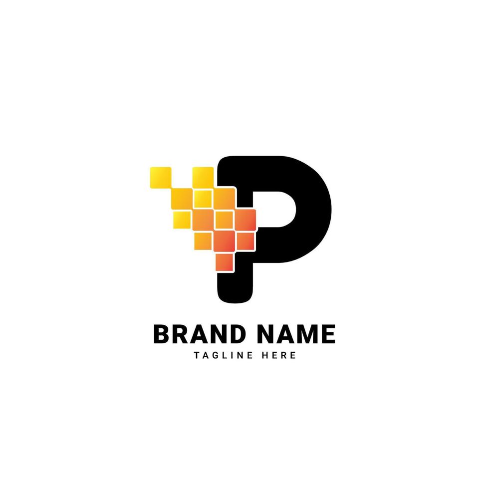 Letter P digital pixel modern gradient technology vector logo design