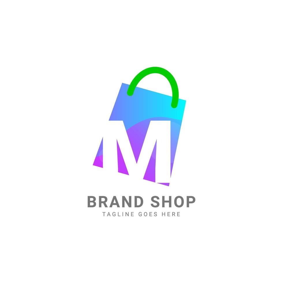 letter M trendy shopping bag vector logo design element
