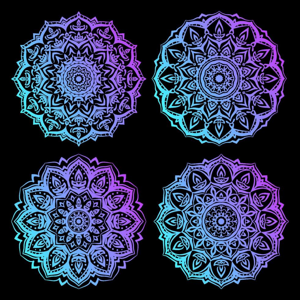 set of mandala art vector with diwali lamp abstract round decorative design element