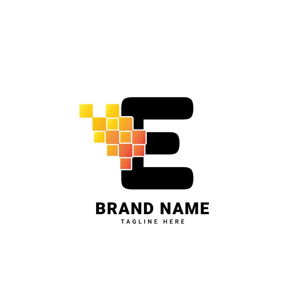 Letter E digital pixel modern gradient technology vector logo design