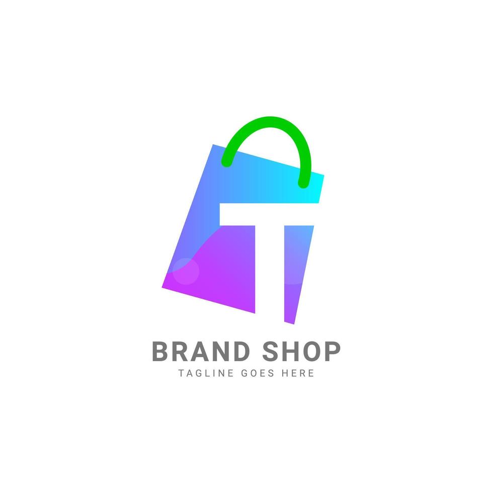 letter T trendy shopping bag vector logo design element