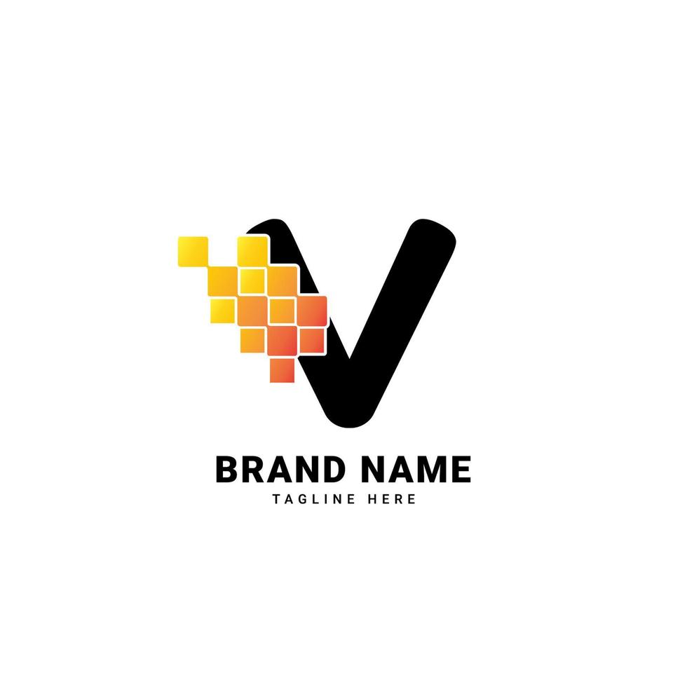 Letter V digital pixel modern gradient technology vector logo design