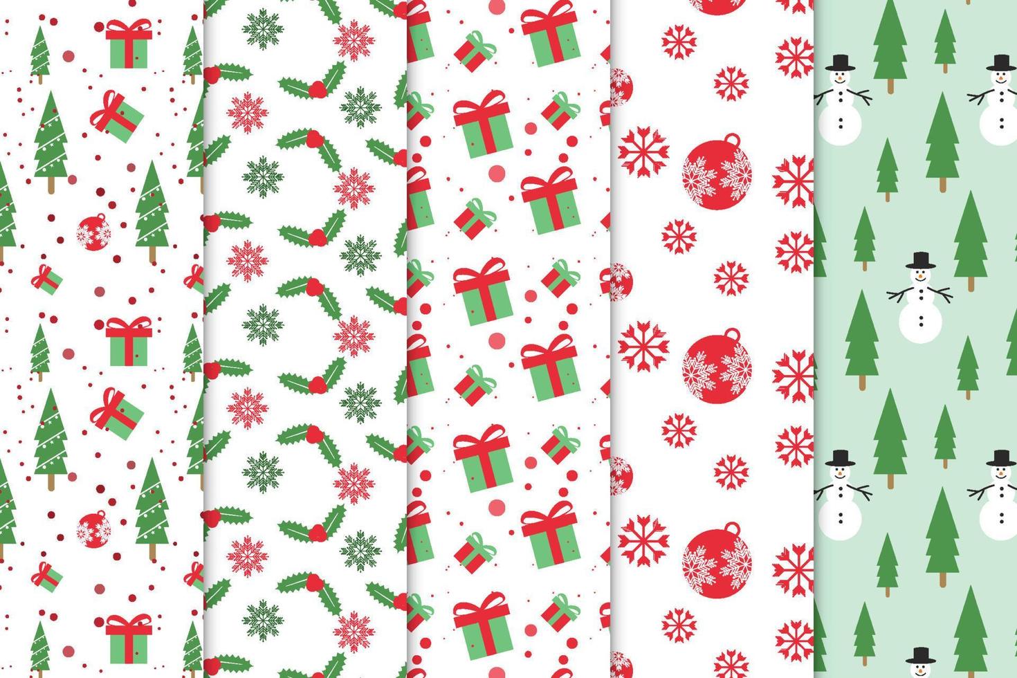 Abstract pattern collection with red and green Christmas elements vector. Seamless Christmas pattern bundle on white backgrounds. Christmas element pattern set decoration for wallpapers and book cover vector