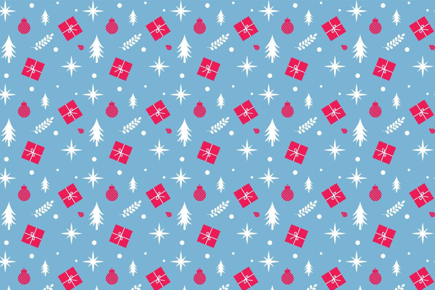 Repeating Christmas pattern vector with gifts and pine tree icons. Xmas pattern decoration for wallpapers and book covers. Christmas seamless pattern design on frosted blue background.