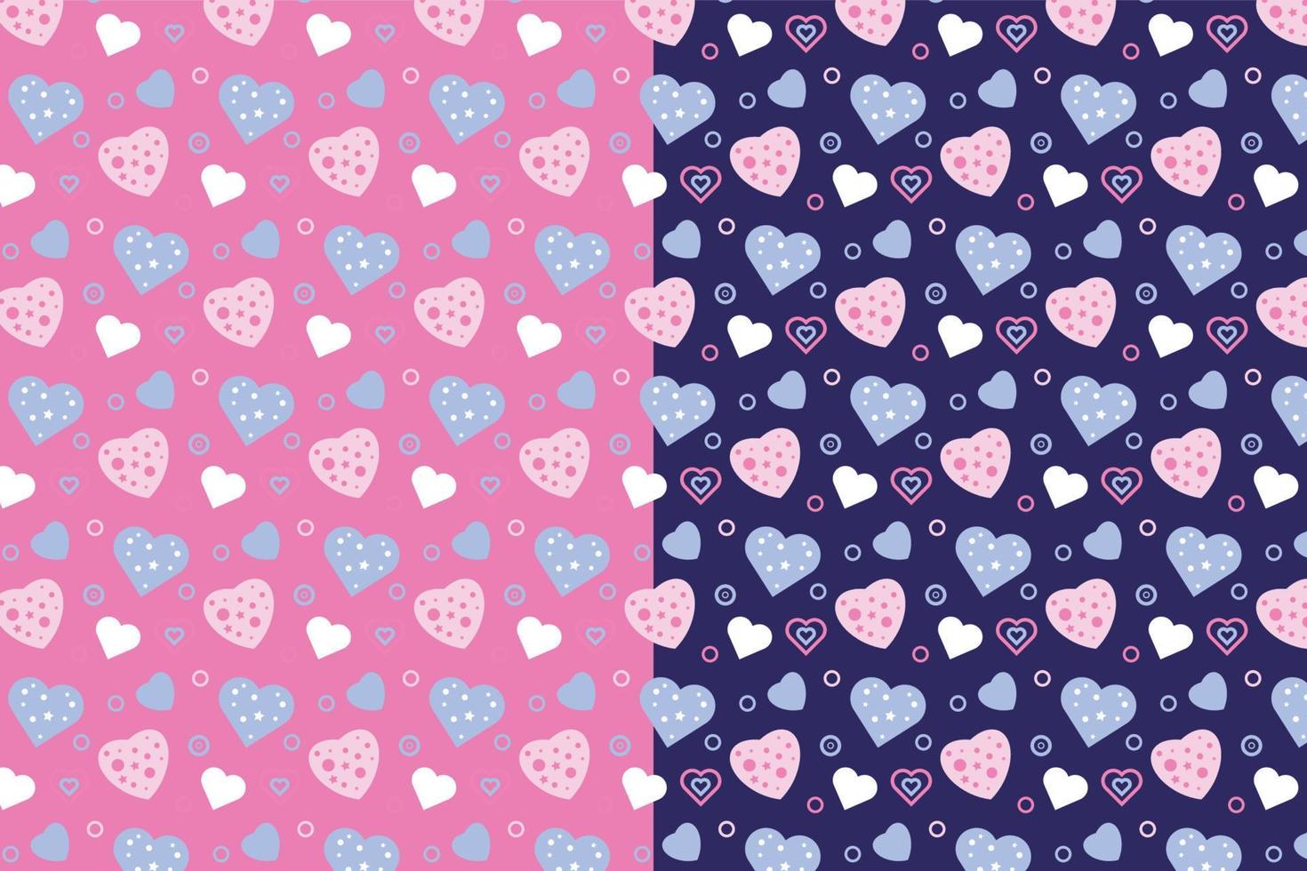 hermoso vector de patrón de amor sobre fondo rosa y azul oscuro. decoración de patrón repetitivo sin costuras con diferentes formas de amor. diseño de patrón de amor mínimo para tarjetas de regalo y fondos.