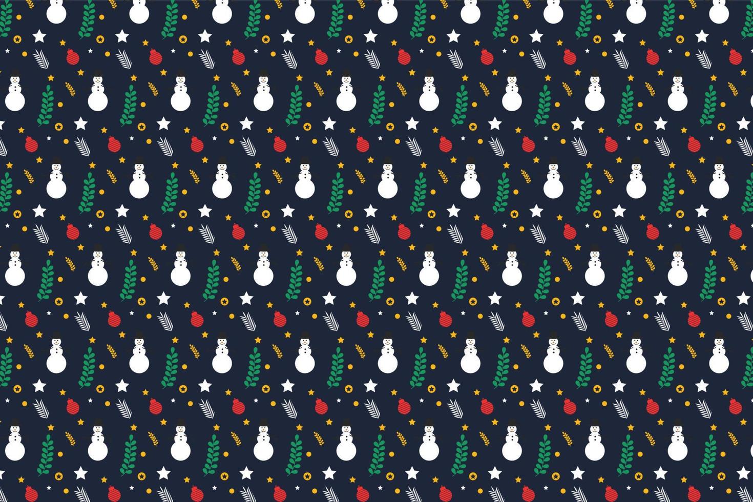 Christmas minimal pattern design with snowmen and decoration balls. Christmas pattern vector on a dark background. Seamless pattern decoration for Book covers, bed sheets, and wrapping papers.