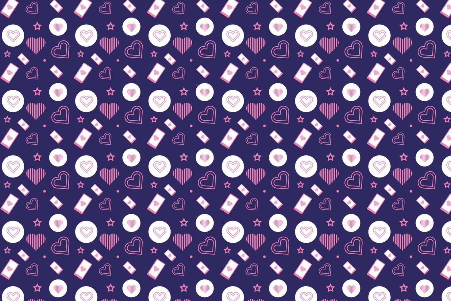 Modern love pattern decoration on a dark blue background. Seamless pattern design with different love shapes. Minimal love pattern vector for backgrounds, wallpapers, bed sheets, and book covers.