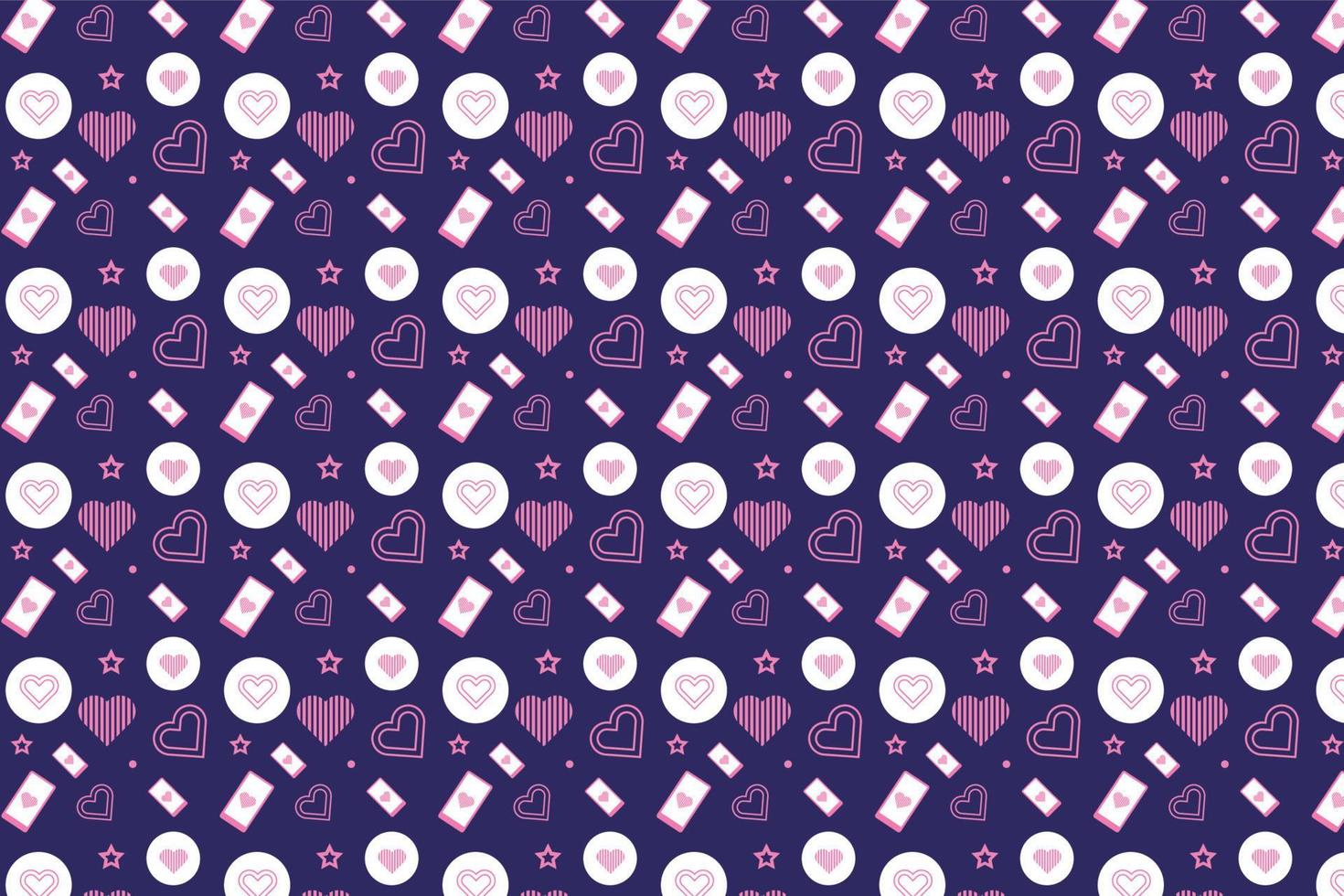 Modern love pattern decoration on a dark blue background. Seamless pattern design with different love shapes. Minimal love pattern vector for backgrounds, wallpapers, bed sheets, and book covers.