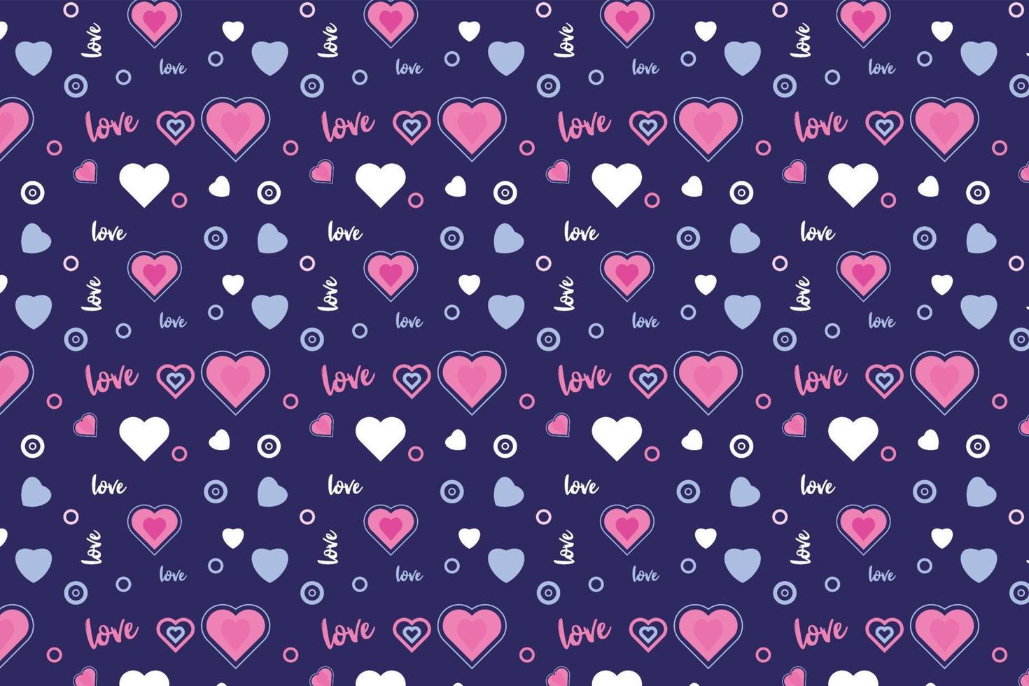 Creative love pattern vector with different love shapes and calligraphy. Abstract romantic love pattern decoration for wrapping papers and backgrounds. Valentine pattern design on a blue background.