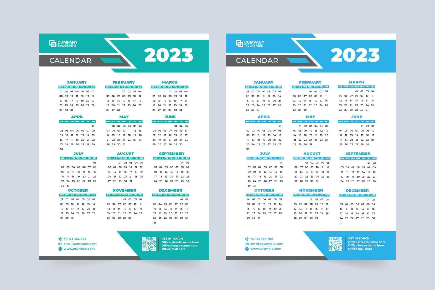 diseño de calendario digital 2023 con colores azules. decoración de  calendario mínima para negocios y oficinas.