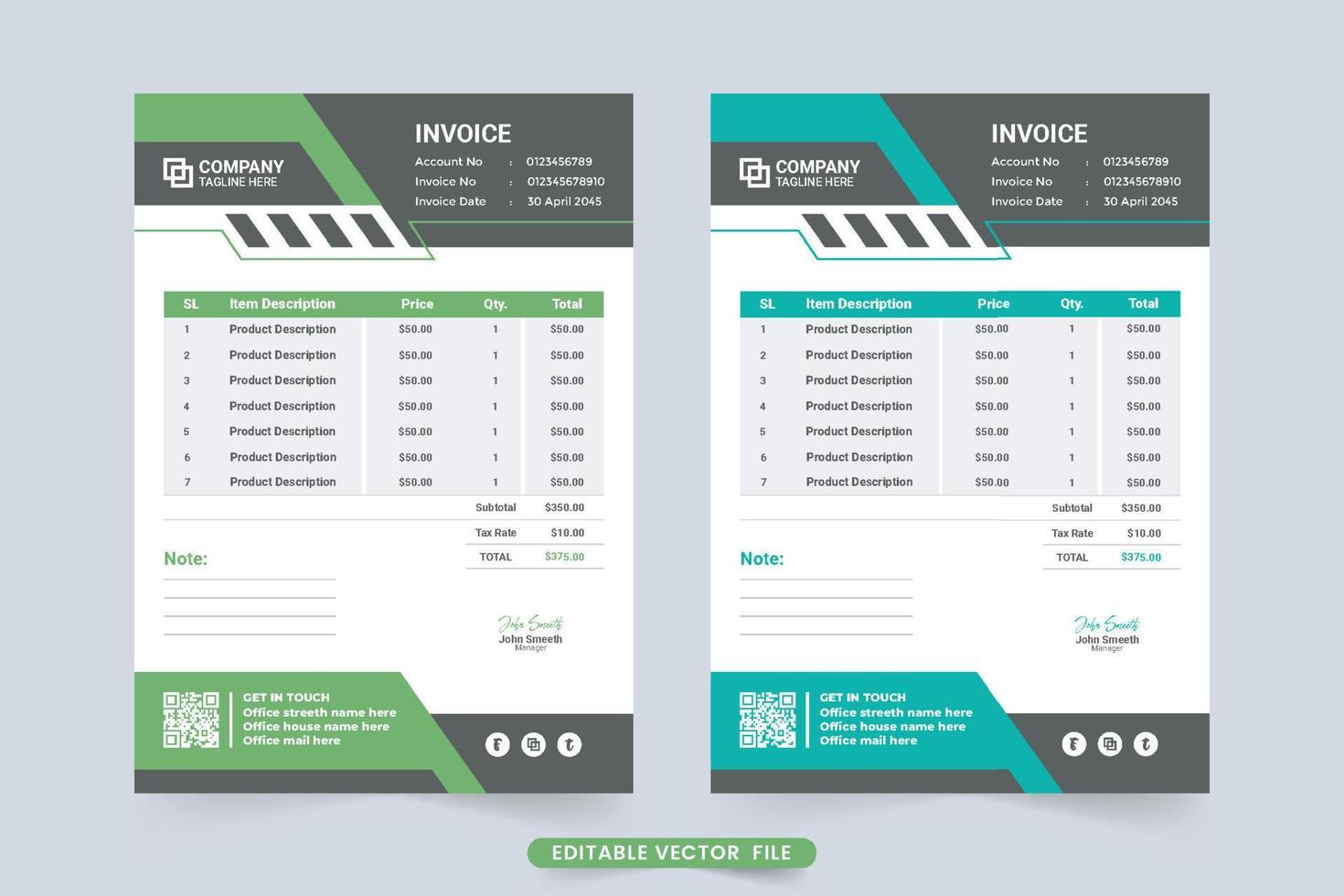 Payment Agreement and price receipt layout decoration with abstract shapes. Business invoice and cash receipt template vector with red and green colors. Creative payment receipt and bill paper design.