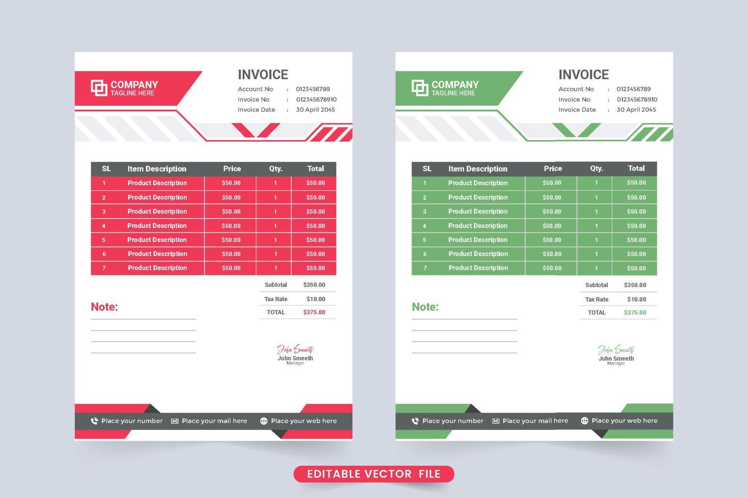 decoración profesional de facturas comerciales y recibos de precios. recibo de pago de negocios corporativos y vector de papel de facturación. recibo de factura de la empresa y diseño de papel de registro de compra de productos.