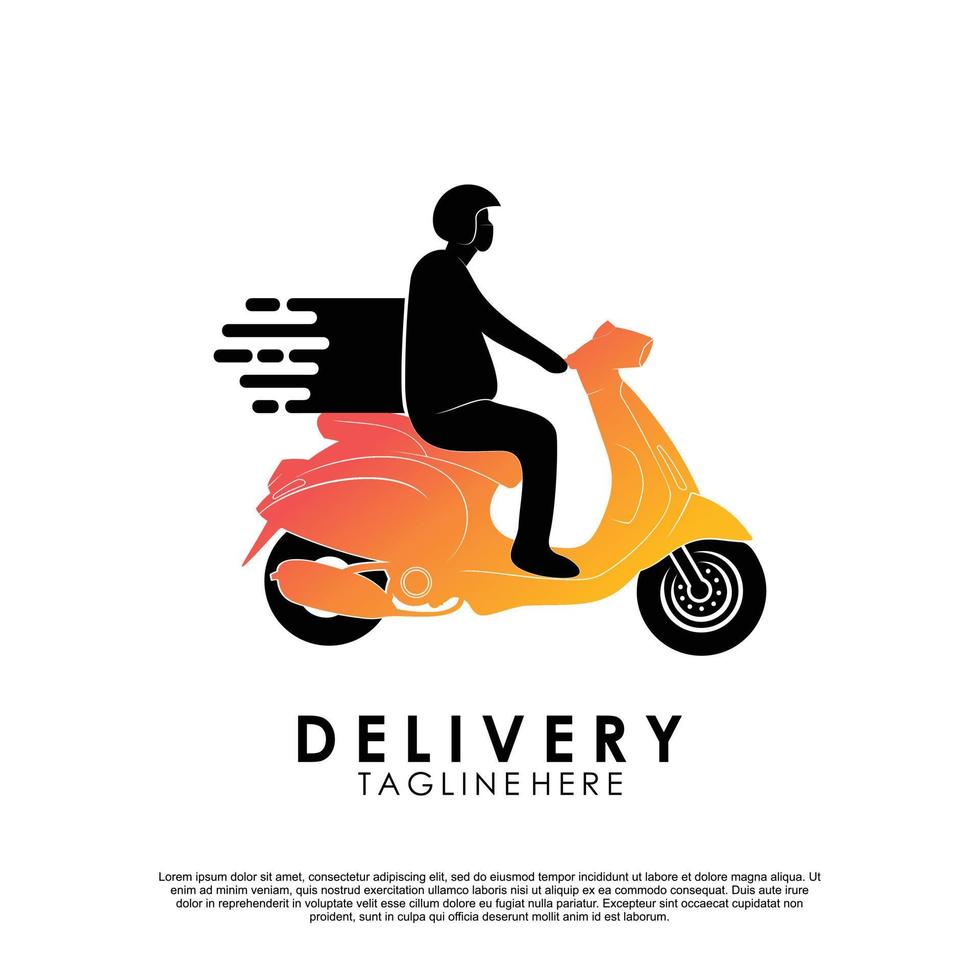 Delivery logo with bike man or courier Premium Vector