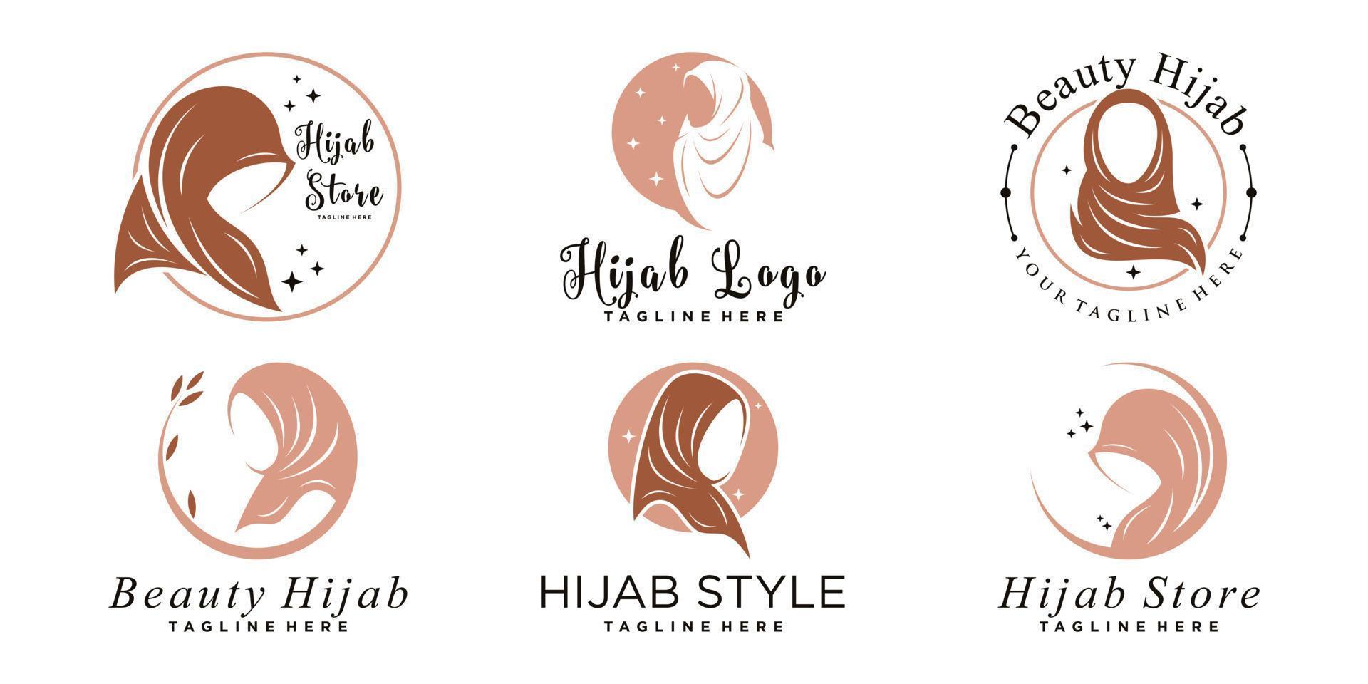 Set bundle of muslimah hijab logo design with modern concept Premium Vector