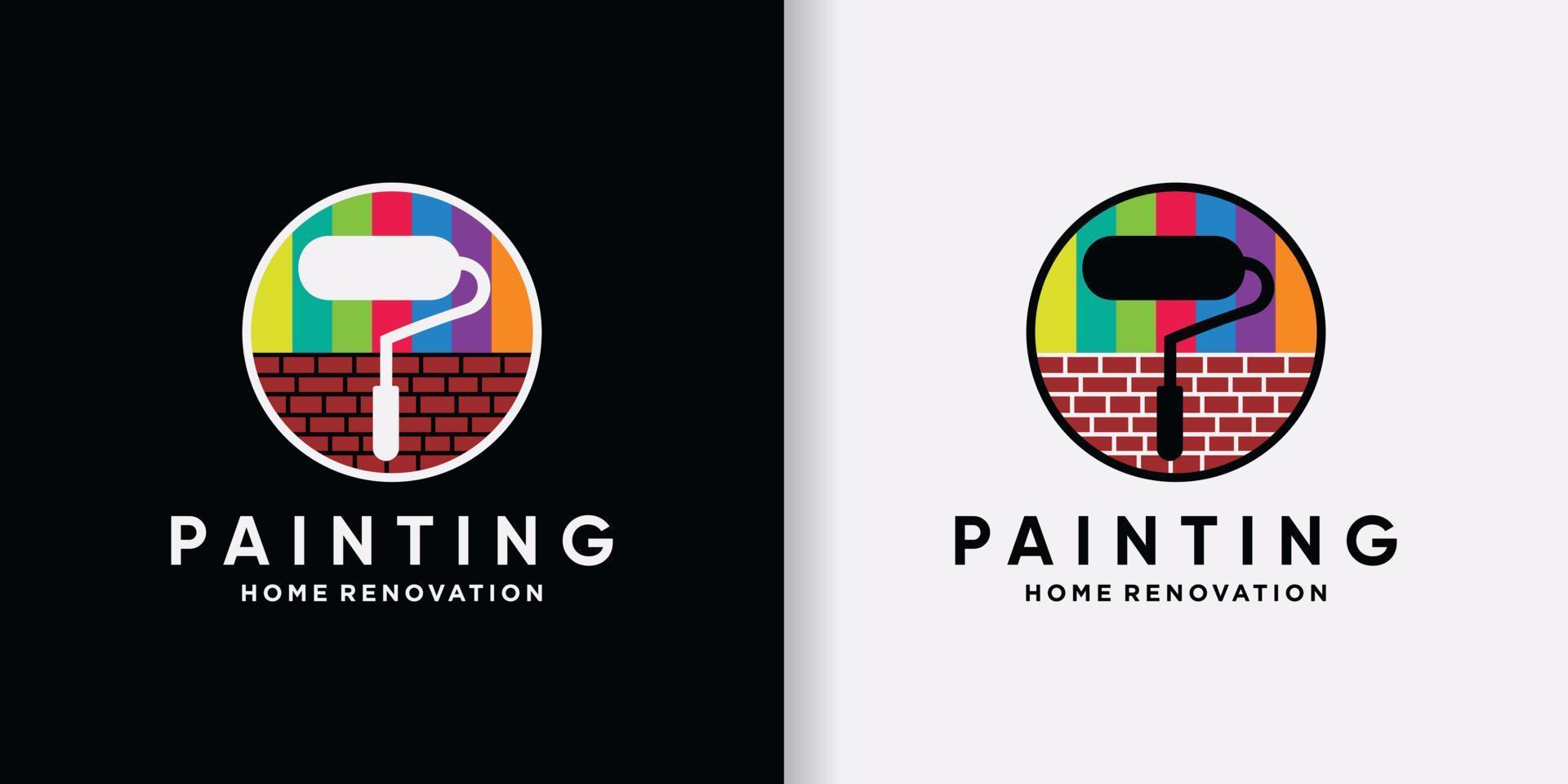 Painting logo design template with rainbow color and creative element Premium Vector