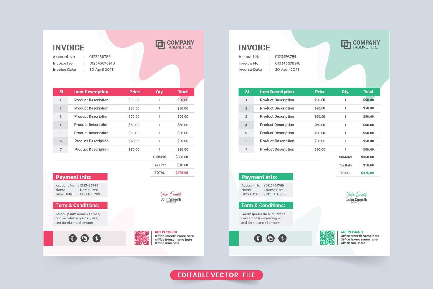 Corporate business cash receipt template with creative abstract shapes. Minimal invoice template design for professional business. Print ready product purchase receipt and invoice decoration. vector