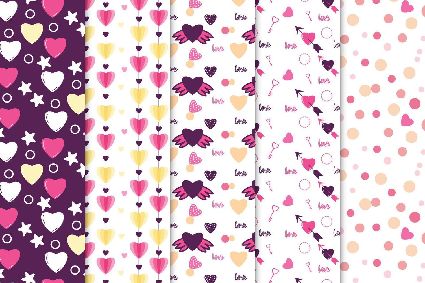 Abstract love pattern element bundle vector with white and dark backgrounds. Love pattern collection with different love shapes for book covers. Endless love pattern set for bed sheets and backgrounds